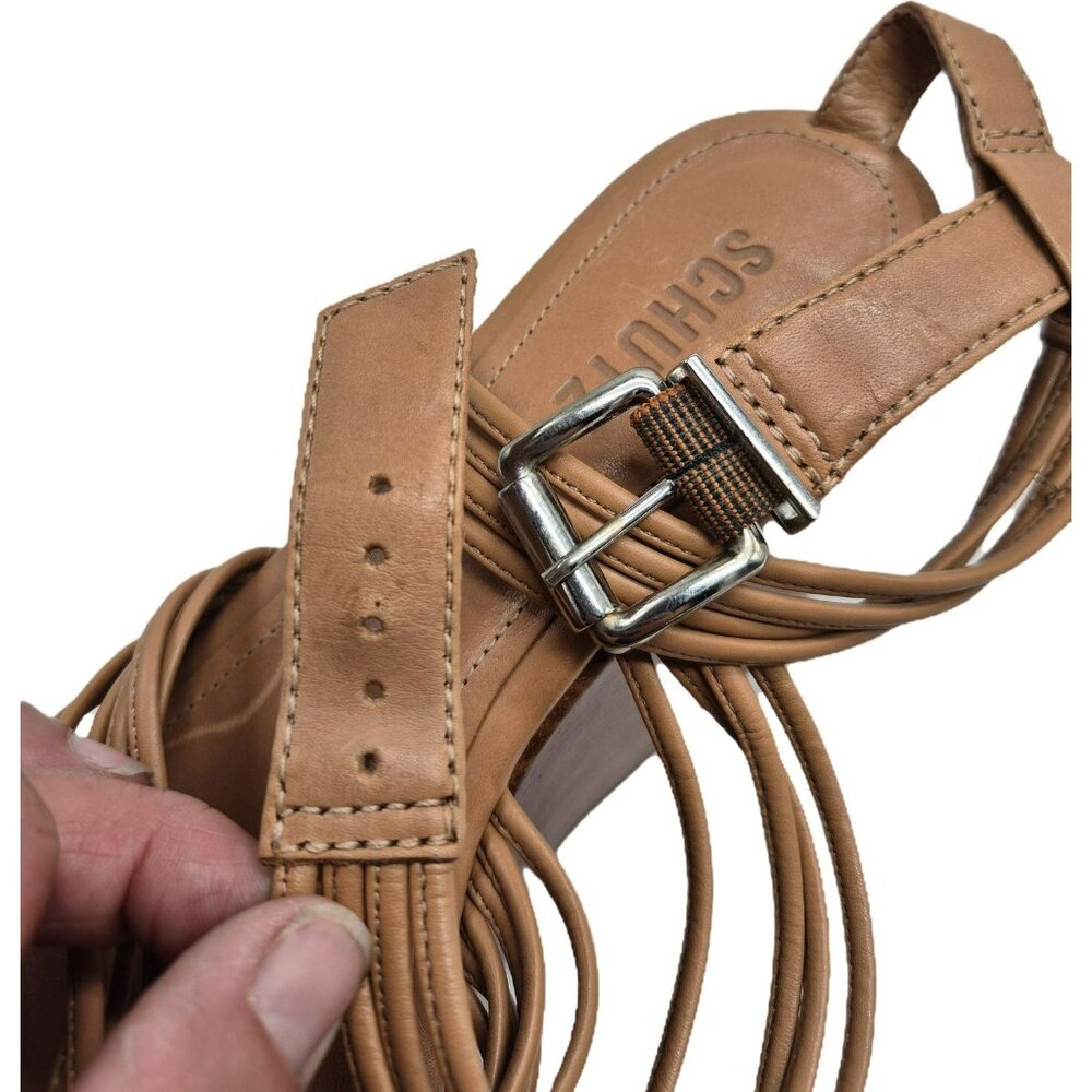 Schutz Marcella Wedge Tan Leather Strappy Platform Sandals Women's 8.5M - Picture 5 of 16